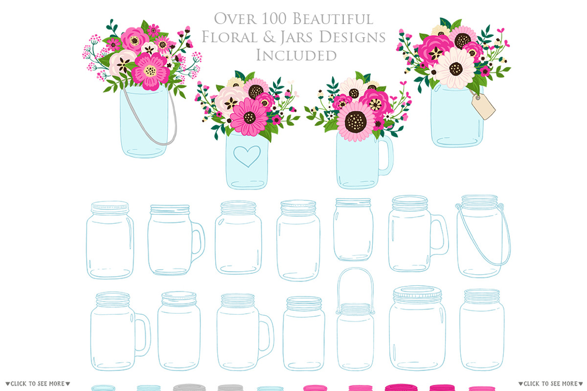 Hot Pink Wedding Mason Jar Cliparts, an Illustration by Avenie Digital (Photo 2 of 2)