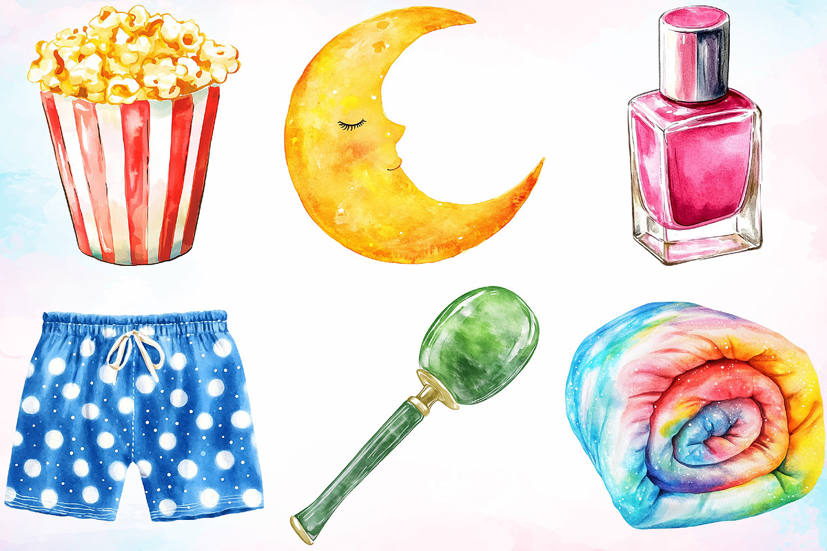 Watercolor Pajama Party Clipart PNG, an Object Illustration by Canvas Craft (Photo 3 of 3)