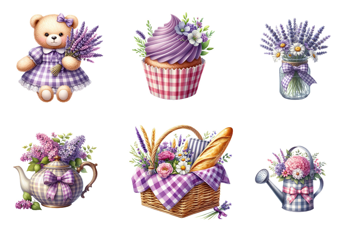 Spring Purple Gingham Clipart Bundle, an Illustration by CreationArt (Photo 5 of 5)