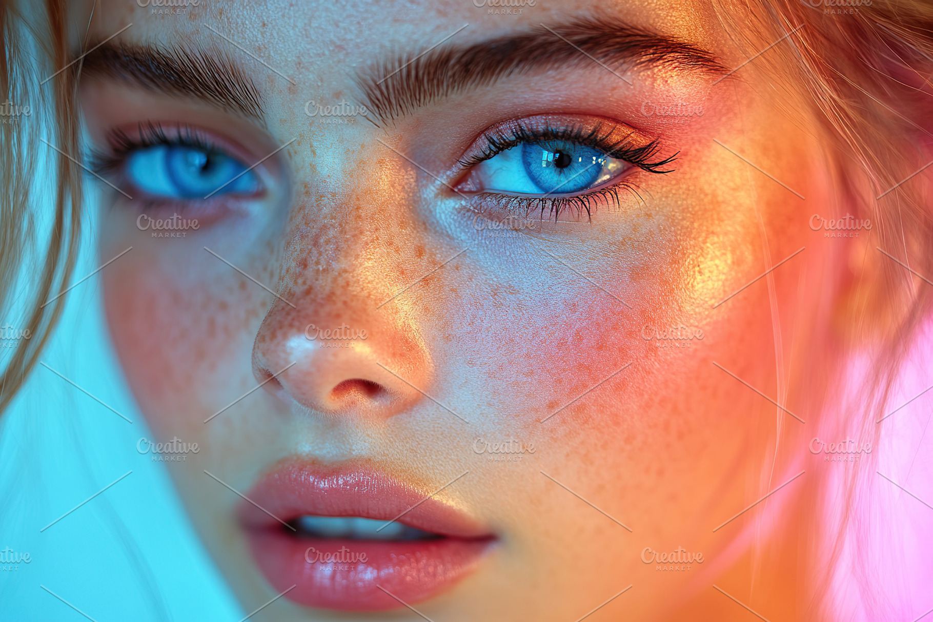Close-up portrait of a young woman with striking blue eyes, a Person Photo by AlyaAnd