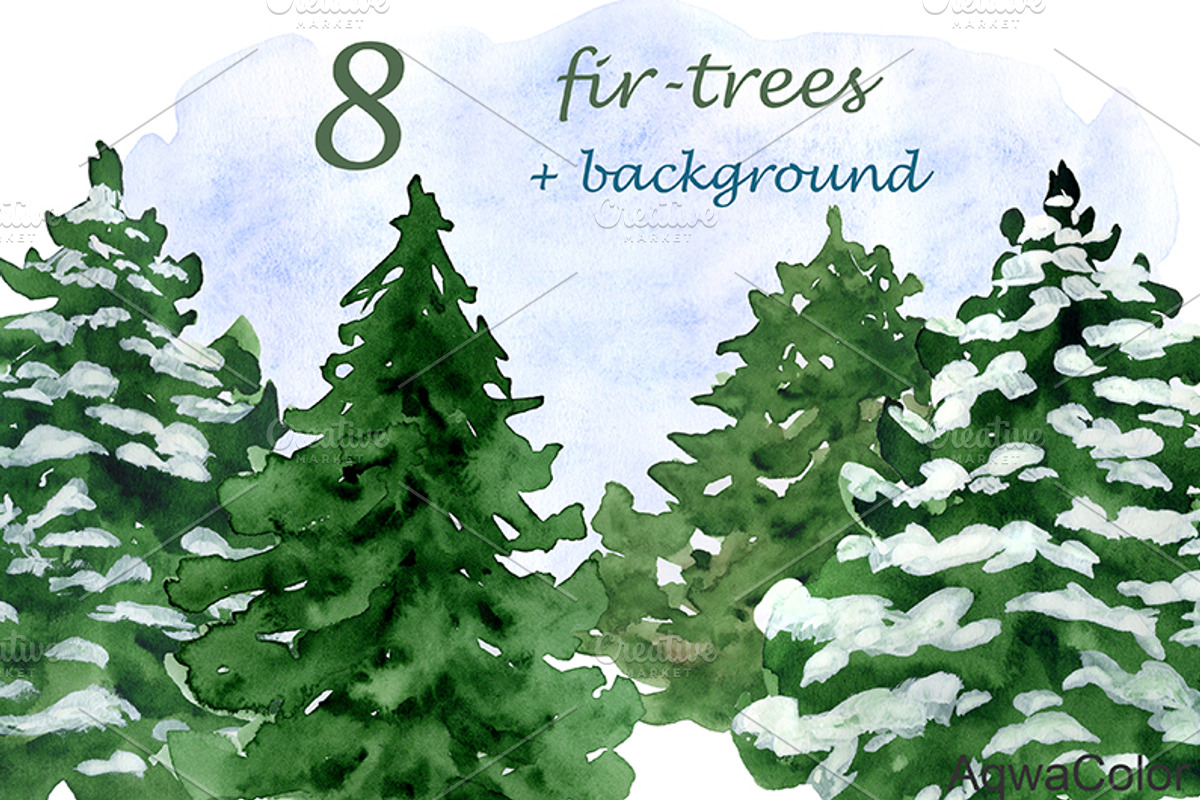 Fir-trees Watercolor Clipart, a Decorative Illustration by AqwaColor (Photo 1 of 2)