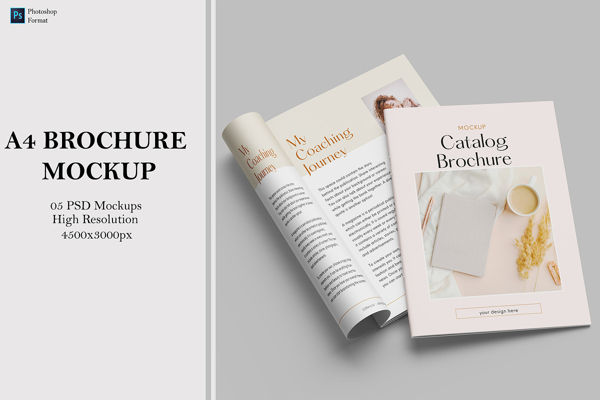 A4 Brochure Mockups, a Books & Magazine Mockup by Ataku Design (Photo 1 of 6)