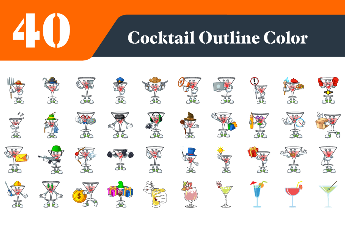 Cocktail Outline Color Icons Bundle, an Outline Icon by EllaMaiyaali (Photo 3 of 3)