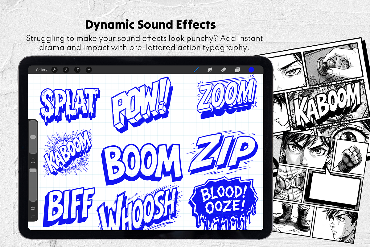 Comic Text Bases Procreate Stamps, a Brush Add-On by Selentaori Studio (Photo 5 of 10)