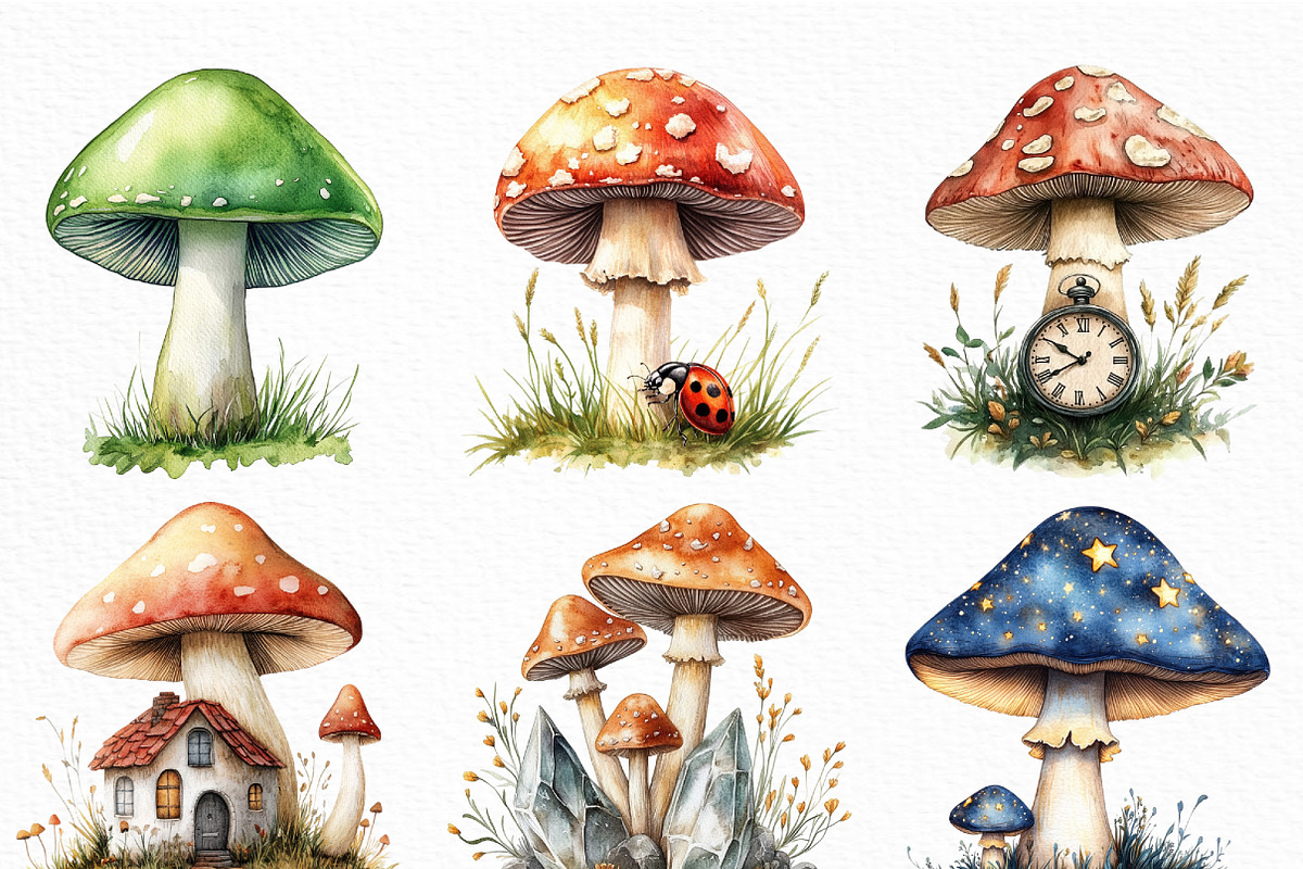 Watercolor Mushroom Clipart Bundle, an Illustration by Craft Nest (Photo 4 of 6)