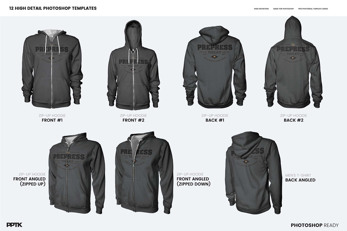 Mens Ghosted Zip Hoodie Templates, a Hoody Mockup by PrePress Toolkit (Photo 2 of 7)