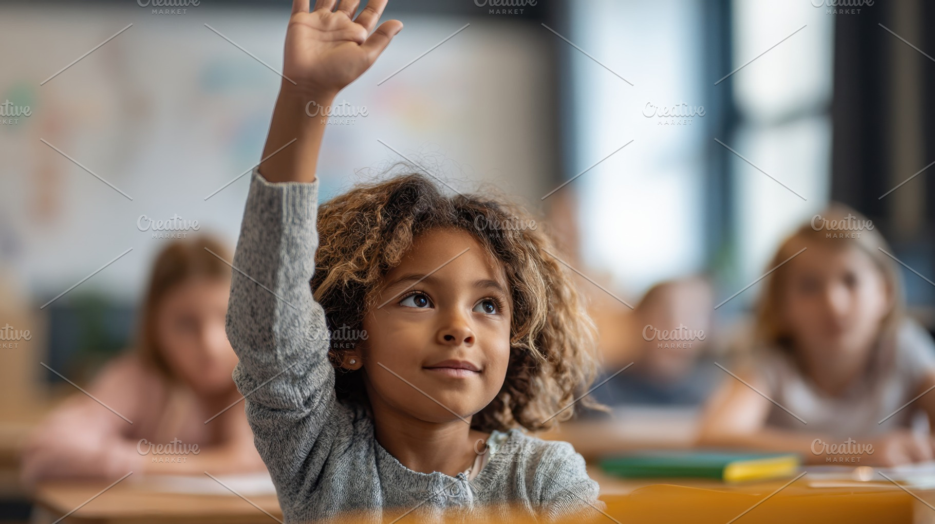 Child raising hand in classroom, a Photo by Beautiful things
