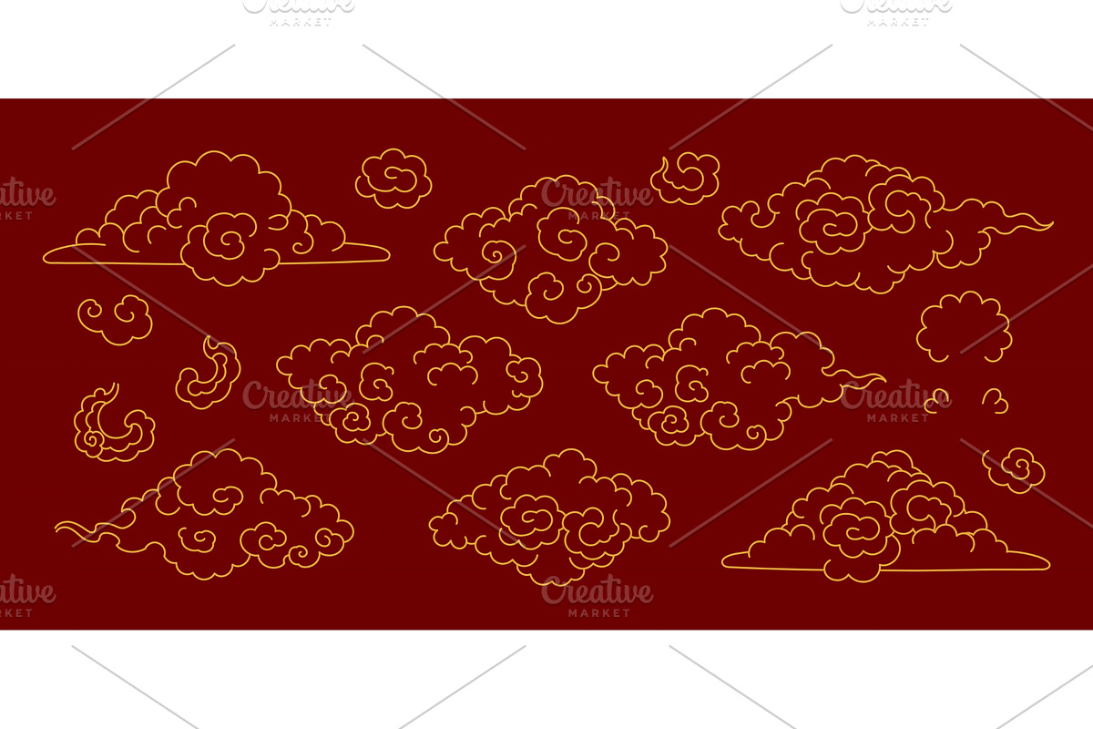 Line drawing Asian clouds collection, an Object Illustration by sceptical cactus