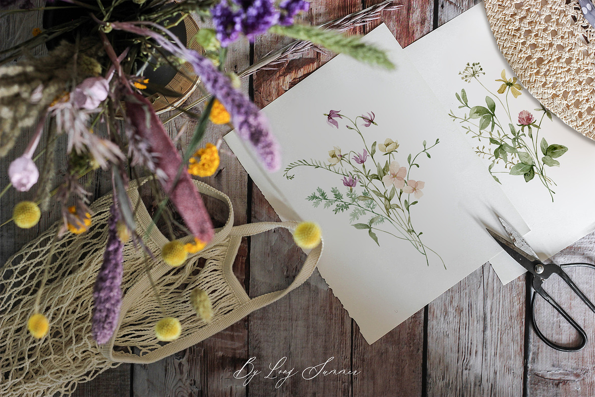 WILDFLOWERS delicate floral clipart, a Person Illustration by long summer (Photo 2 of 12)