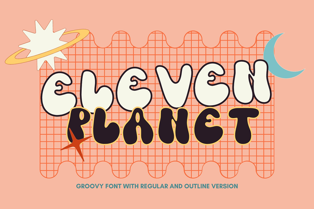 Eleven Planet - Groovy Font, a Font by Arendxstudio (Photo 1 of 10)