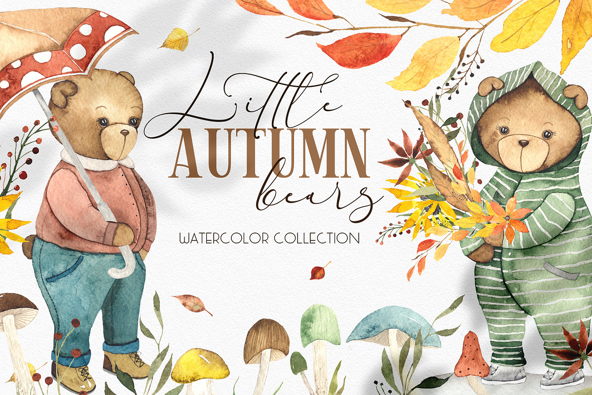 Little Autumn Bears. Watercolor, an Object Graphic by Ana-Sakuta (Photo 1 of 12)