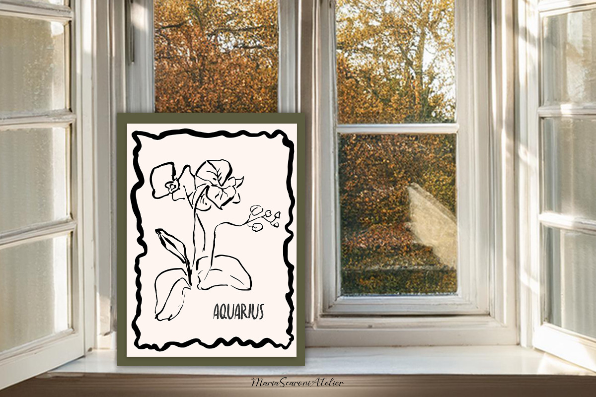 Aquarius Zodiac Wall Print Flower, a Decorative Illustration by MariaScaroniAtelier (Photo 3 of 4)