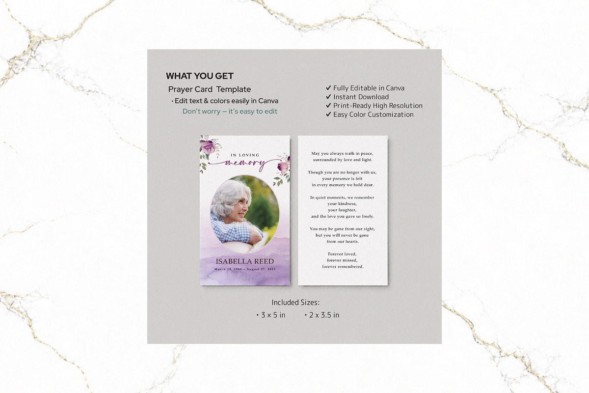 Funeral Prayer Card Canva FR009, a Card Template by TyphoonStudio (Photo 2 of 6)