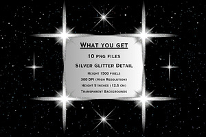 Silver Glitter Star PNG Overlay Set