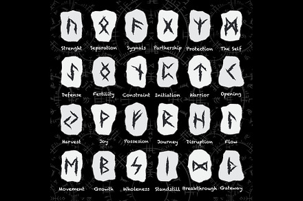 Viking runes white grunge stones