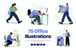 Office Illustration Art Set, a Work Illustration by Brickclay