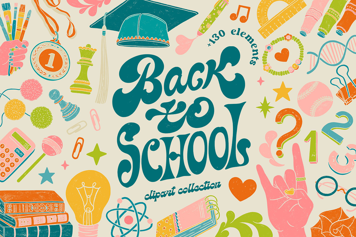 Back to School Groovy Clipart, an Object Graphic by ElenKoss (Photo 1 of 9)