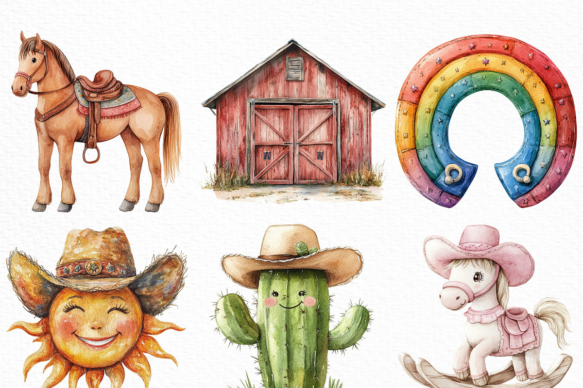 Watercolor Cute Cowgirl Clipart, an Illustration by Craft Nest (Photo 5 of 6)