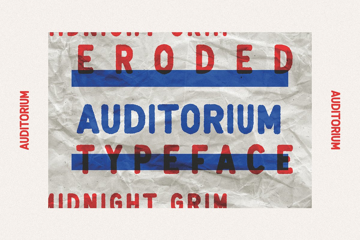 Auditorium, a Sans Serif Font by Midnight Grim (Photo 1 of 4)