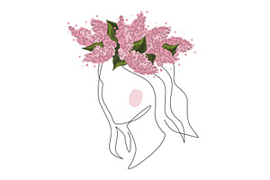 Portrait of woman in lilac flowers, an Object Illustration by Toltemara