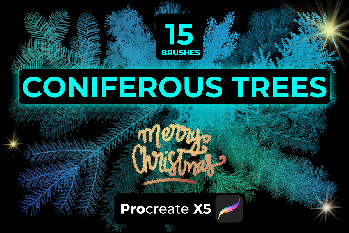 15 CONIFEROUS BRANCHES PROCREATE X5, a Brush Add-On by Graphics Resources (Photo 7 of 8)