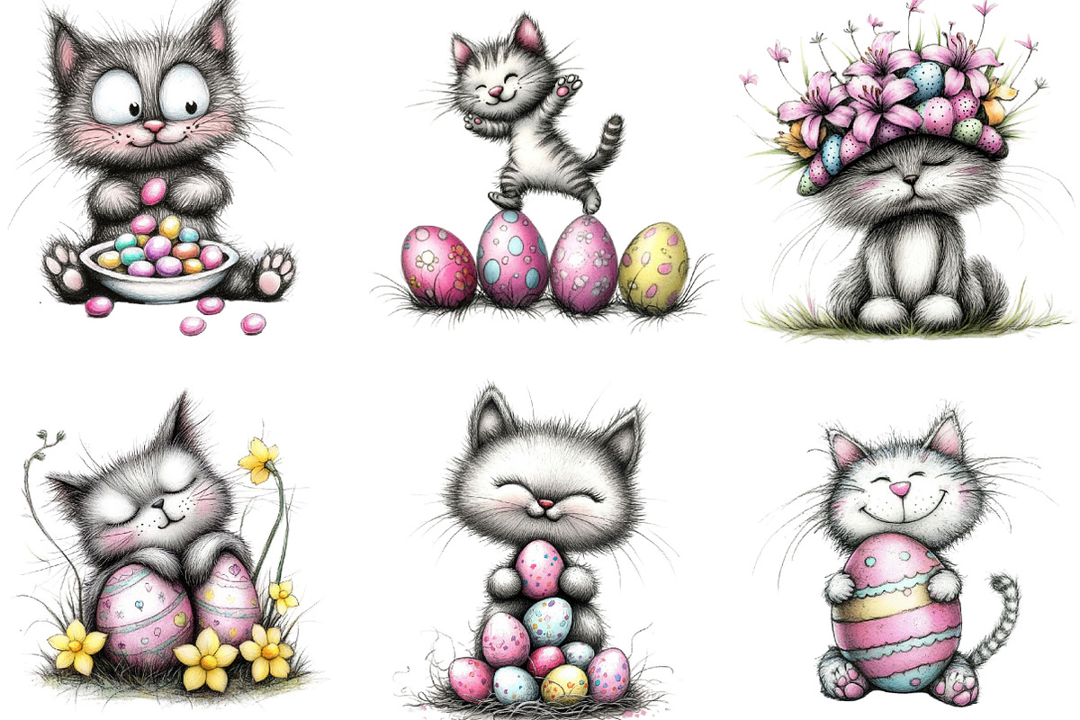 Whimsical Funny Easter Cat Clipart, an Illustration by Designking (Photo 4 of 5)