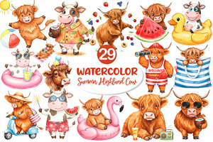 Funny Summer Highland Cow Clipart, an Illustration by Dream Creation