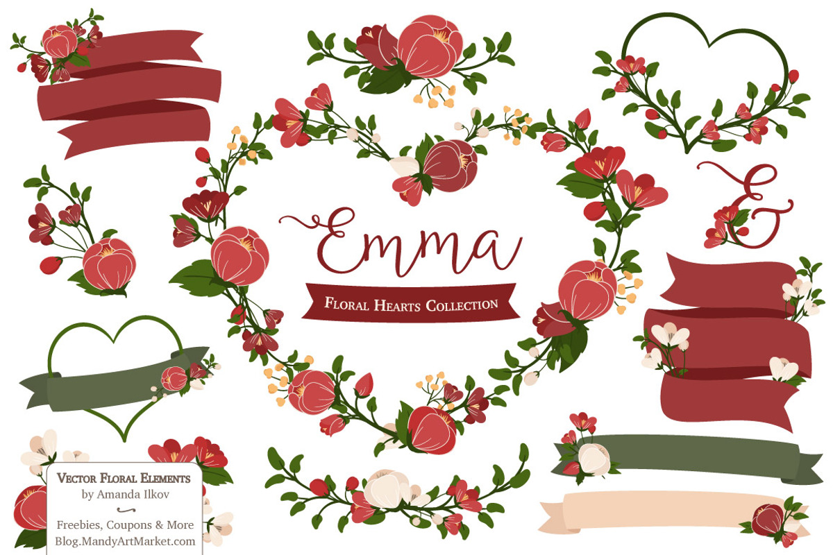 Christmas Floral Heart Wreath Vector, an Illustration by Amanda Ilkov (Photo 1 of 5)
