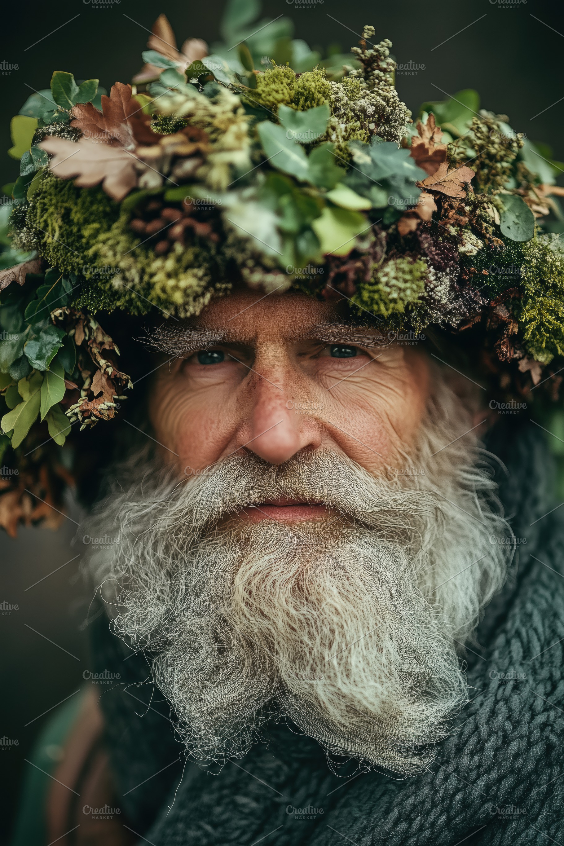 A close-up portrait of an elderly forester man with a long white beard, wearing, a Person Photo by Textures & Backgrounds
