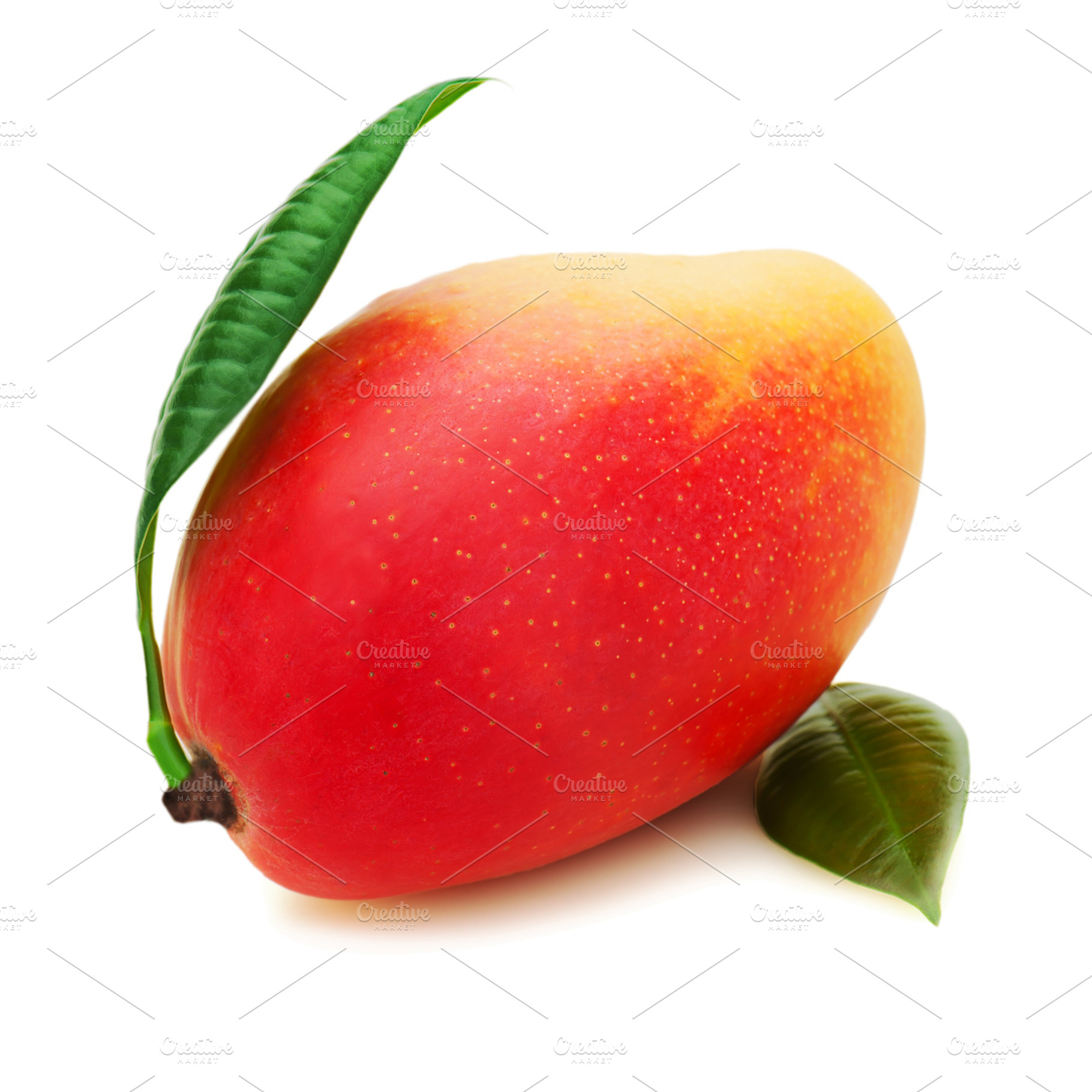 Fresh mango fruit with green leaves, a Background Photo by PhIllStudio