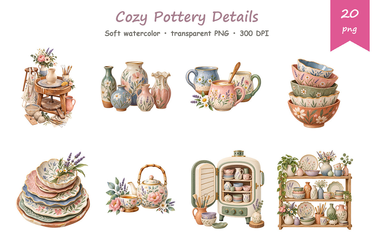Watercolor Pottery Clipart, a Decorative Illustration by BerryPieArt (Photo 3 of 4)