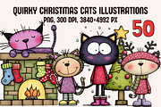 Quirky Christmas Cats illustrations, an Animal Illustration by PrintHaven Designs (Thumbnail 1 of 10)