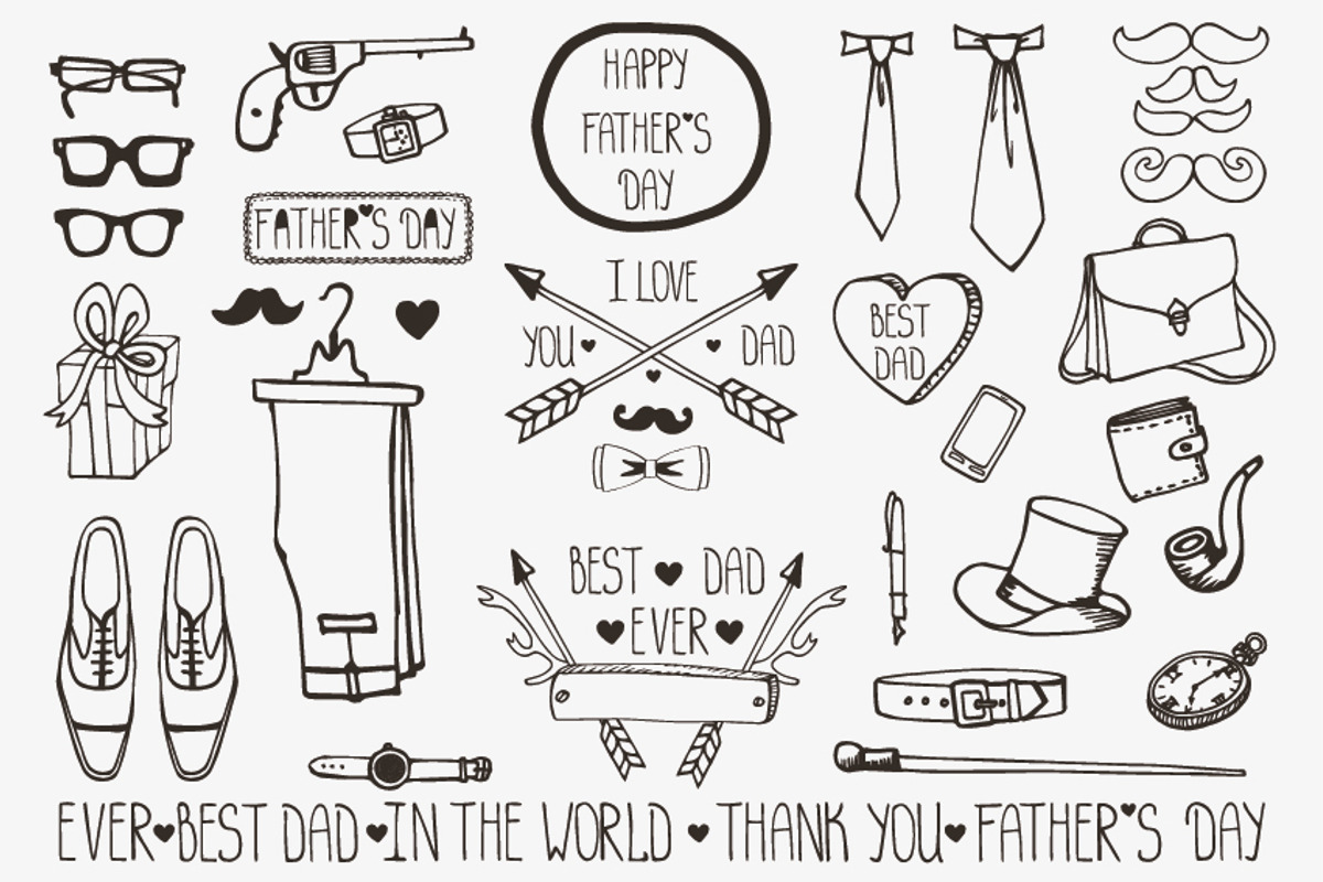 Fathers day doodle vintage male set, an Object Graphic by Tatianakost49 (Photo 2 of 2)