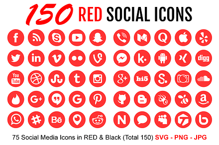 RED and Black Social Media Icons