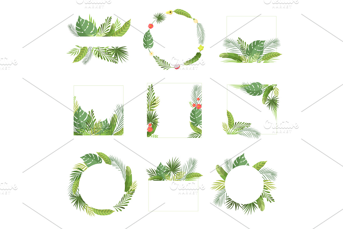 Tropical Leaves Frame with Space, an Illustration by TopVectors