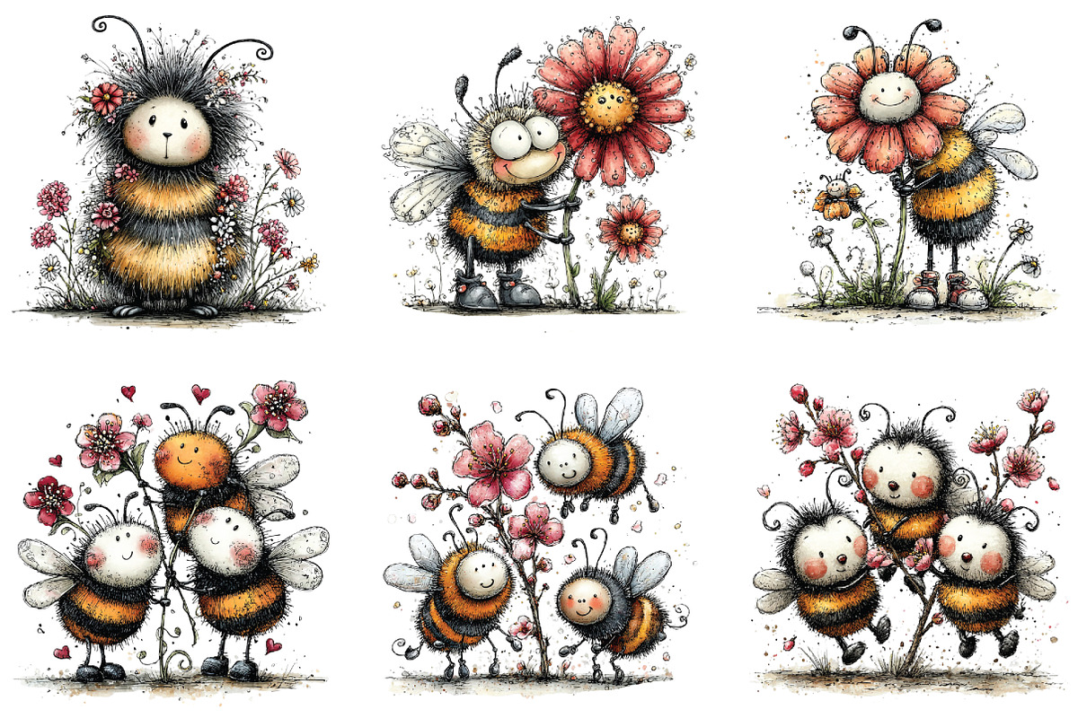 Spring Bee Flowers Clipart, an Illustration by CraftArtStudio (Photo 5 of 6)