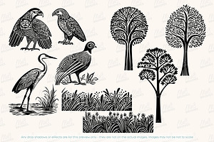 Vintage Woodcut Lino Print Animals