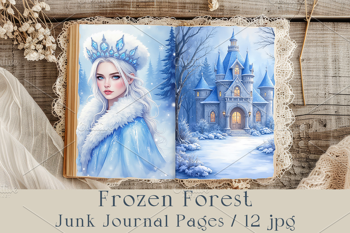 Frozen Forest Junk Journal Pages., a Seasonal Illustration by GalaDesign03 (Photo 1 of 6)
