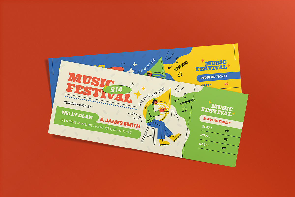 Ticket Music Festival, a Card Template by graphicook (Photo 1 of 3)