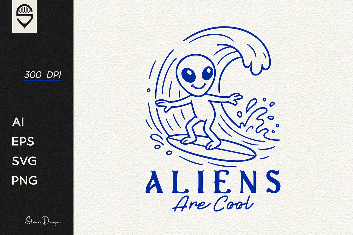 Aliens are cool, an alien surfing, a Graphic by shaondesigns (Photo 1 of 4)