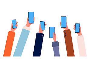 Hands with phones. Many people, a Background Graphic by Onyx
