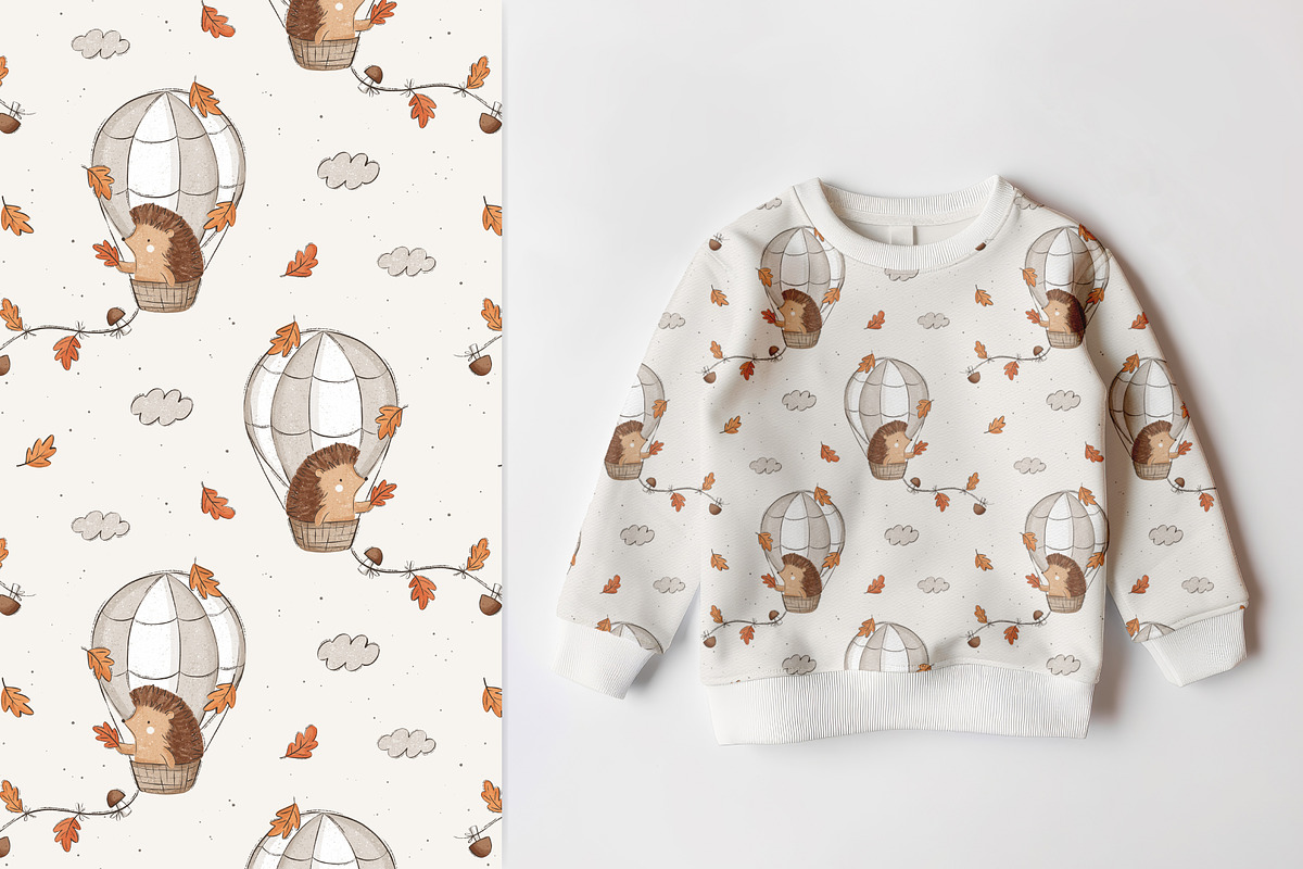 Hedgehog and air balloon, a Pattern Graphic by Olena Kuznietsova (Photo 5 of 10)