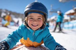 Happy child enjoying skiing on snowy slope, a Sports & Recreation Photo by AlyaAnd