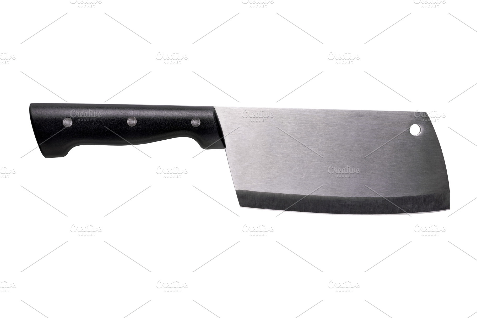 High-quality stainless steel meat cleaver with black handle isol, a Food & Drink Photo by Ales Munt