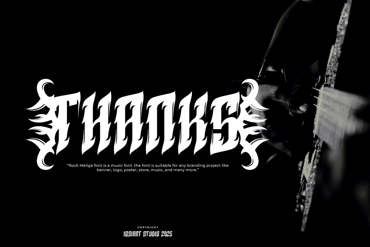 Rock Meliga - Music Font, a Blackletter Font by Iqsiart Studio (Photo 9 of 9)