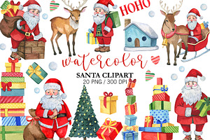 Watercolor Santa Clipart, PNG