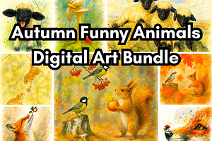 Funny Fall Animals Clipart Bundle, an Illustration by PinPaperStudio