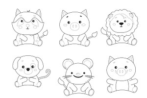 Cartoon Animal Outlines Set 2