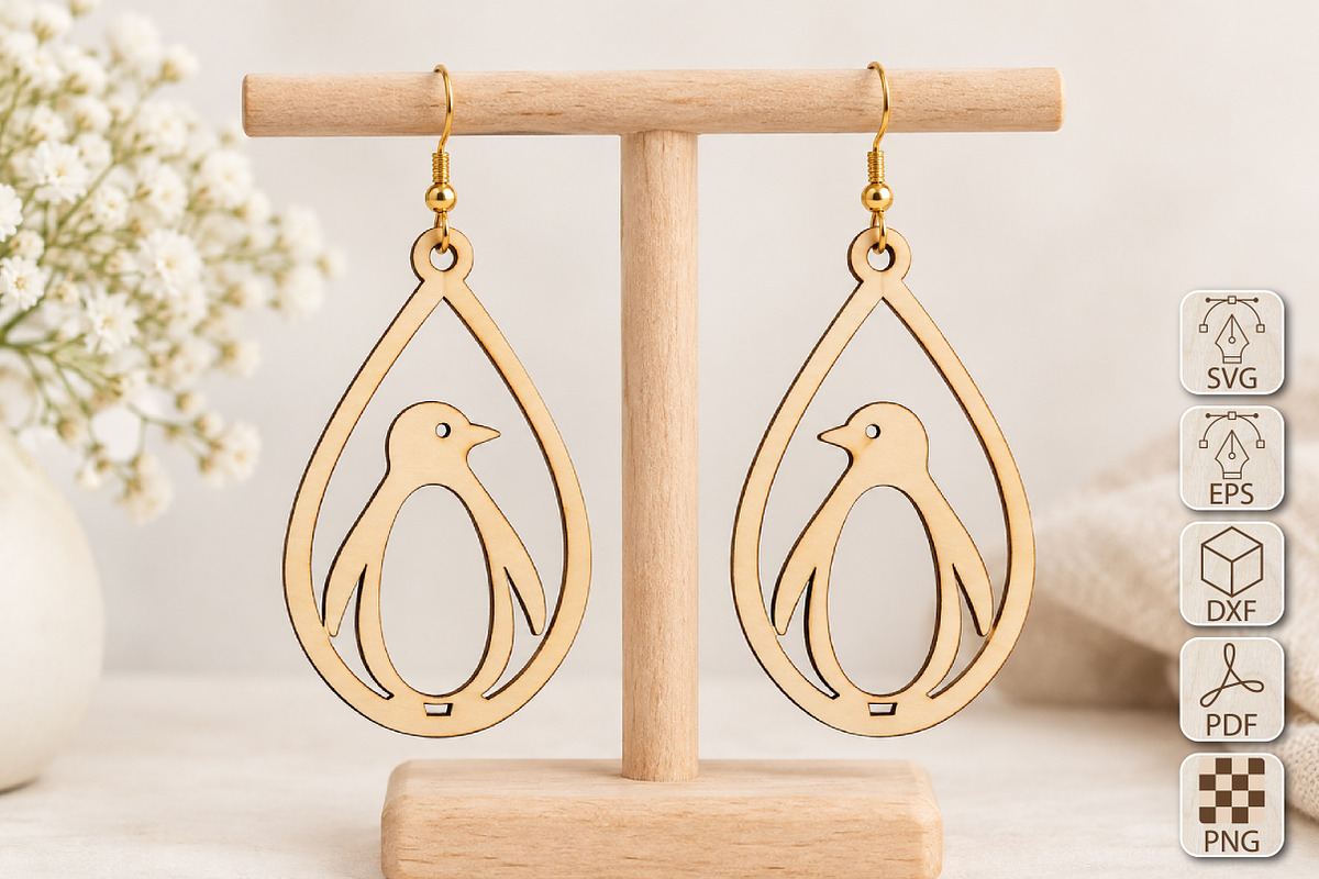 Penguin Earrings Laser Cut SVG, an Object Graphic by Canvas Craft (Photo 1 of 3)