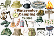 Watercolor Camping Clipart Set, an Illustration by CropUp Creative (Thumbnail 1 of 5)
